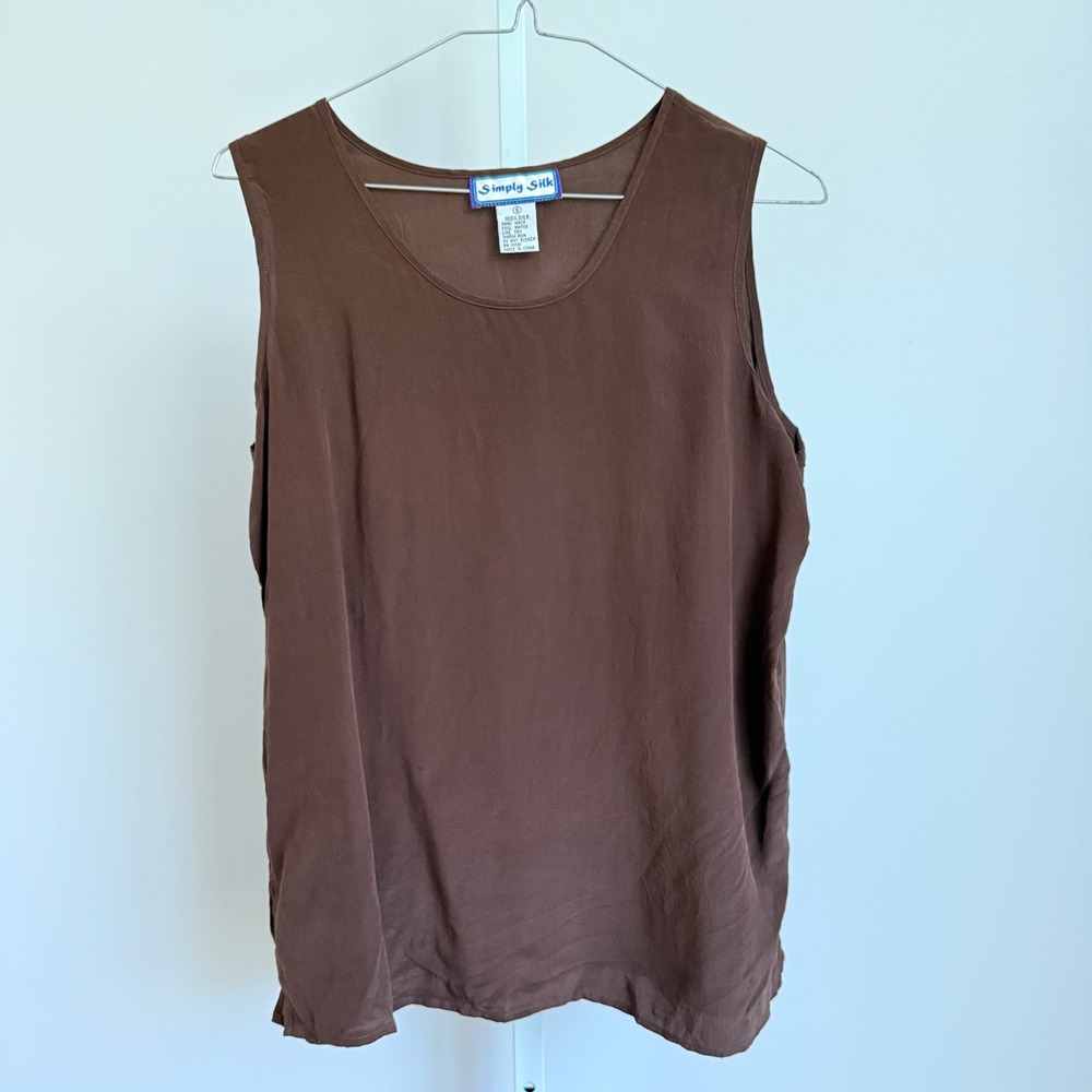Simply Silk 100% Silk Office Siren Minimalist Sustainable Tank Top S Brown